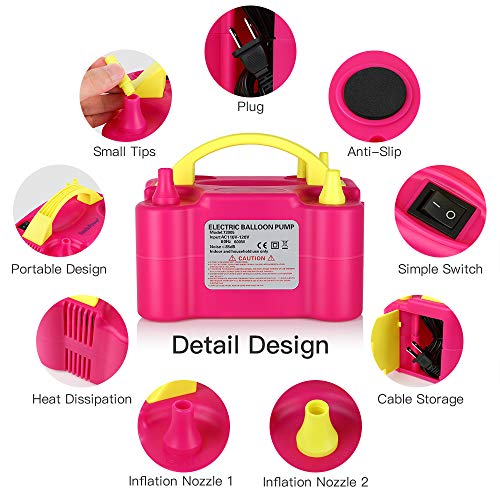 Electric Balloon Pump Inflator Blower Machine, SmilePowo Dual Nozzle Air Balloon Pump Portable 110V 600W with Standard Plug for Party Decoration Wedding Birthday Festival School Ceremony Celebration - Thumbnail 3