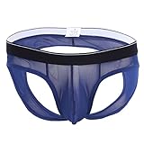 YiZYiF Men's Sexy Buttocks Hollow-Out Thong Mesh Bikini Briefs Underwear Blue X-Large