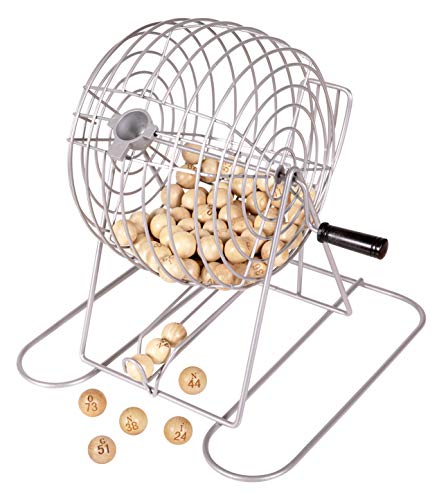 Deluxe 9" Metal Bingo Set; Silver Bingo Game with Wooden Bingo Balls and Bingo Board; 200 Color Bingo Markers