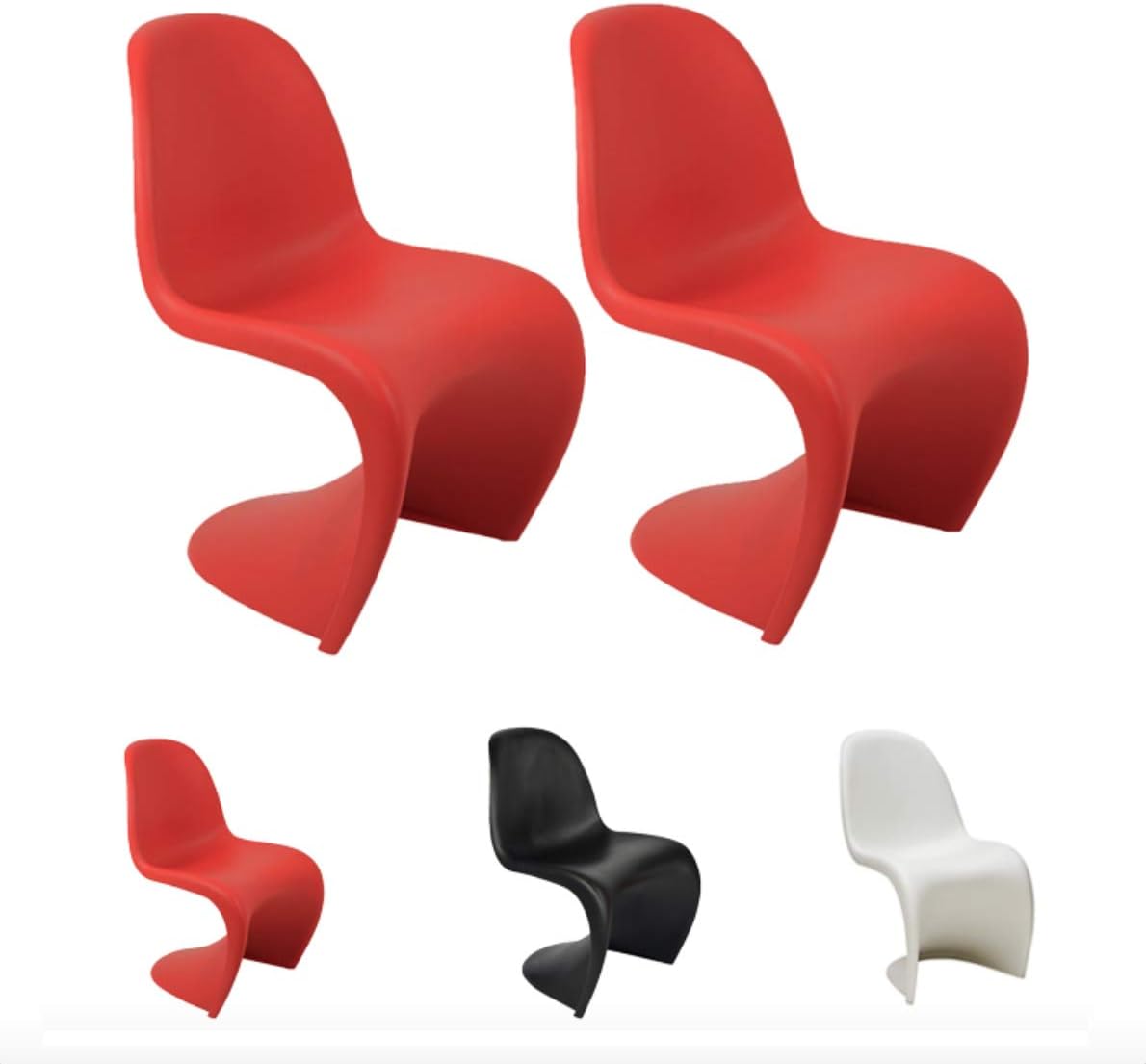 Set of 2 Modern Plastic S Dining Chairs, Red