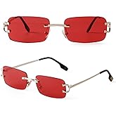SDINM Rimless Sunglasses for Men Women Fashion Small Narrow Rectangle Sun Glasses Shades 90s Eyewear
