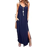 GRECERELLE Women's Summer Casual Loose Dress Beach Cover Up Long Cami Maxi Dresses with Pocket