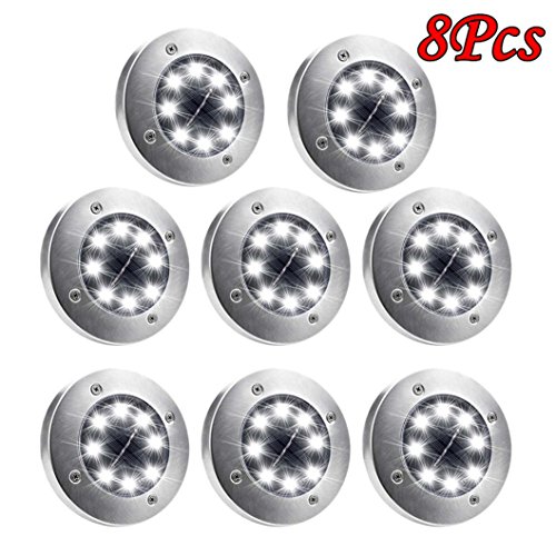 Kanzd 8Pcs 8LED Solar Power Buried Light Under Ground Lamp Outdoor Path Garden Decking (A)