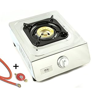 NGB-100 Hochwertiger Edelstahl Gaskocher 1 flammig Campingkocher inkl. Gasschlauch-Regler-Set