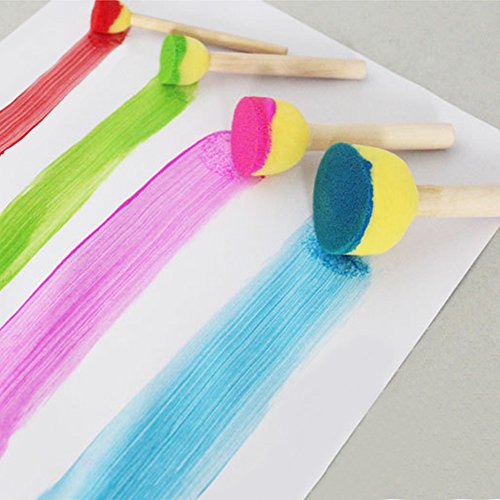 30 Pcs Round Paint Foam Sponge Painting Brushes Set Assorted Size with Wooden Handle Sponge Stippler Set/Drawing Tools For Kids, DIY Crafts (5 Size)