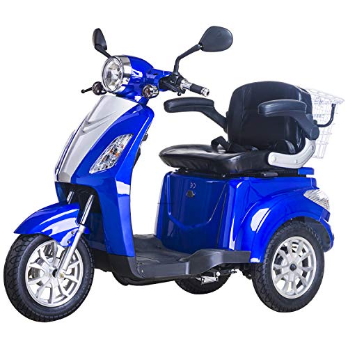 3 Wheeled Electric Mobility Scooter Tricycle Recreational 500W 8 mph/16 mph (Blue)