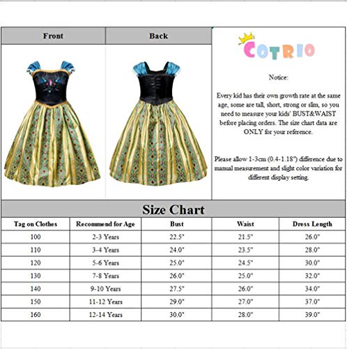 Cotrio Little Girls Anna Coronation Dress Up Princess Dresses Halloween Costume with Accessories Size 6 (5-6Years, Tiara/Crown, Wand/Scepter) - Thumbnail 3