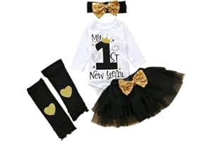 XFGLCK Newborn Baby Girls New Year Outfit Long Sleeve Romper+ Black Mesh Tulle Tutu Skirt +Legging Warms Set