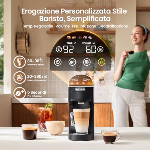 Magician2 5 in 1 Multi-Capsules Coffee Machine for Nespresso, Dolce Gusto, Lavazza A Modo Mio, ESE 44 and Ground Caps, Touch LED, Self-Adaptive, 20 Bar, 1.2L, Espresso Machine for Home and Office