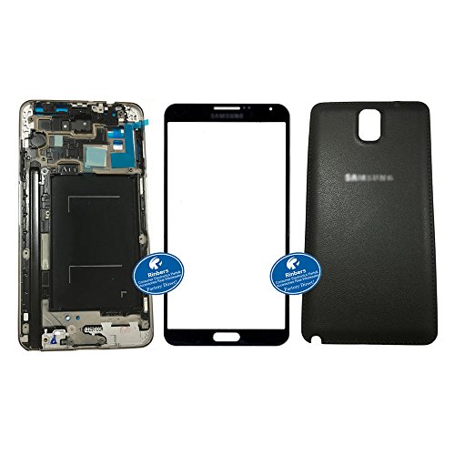 Rinbers Front LCD Plate Mid Frame Bezel with Outer Black Glass Touch Panel Lens and Black Back Cover Housing Replacement for Samsung Galaxy Note 3 III N900P N900V
