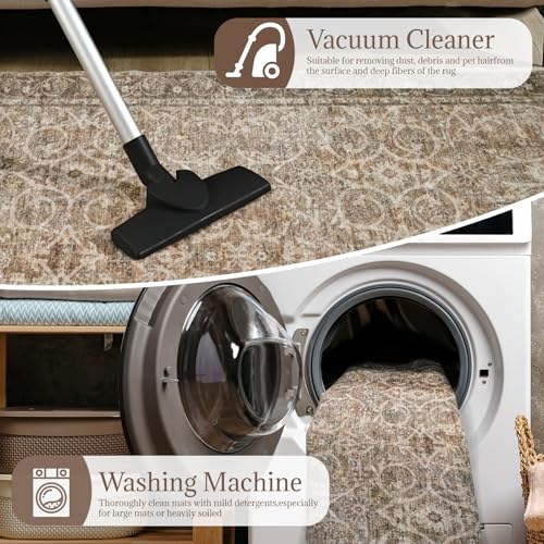 NoiFamo Washable Rugs for Living Room: 8x10 Area Rugs for Bedroom Ultra Soft Non-Slip Stain Resistant Vintage Boho Large Carpet for High-Traffic Dining Room - Farmhouse Decor