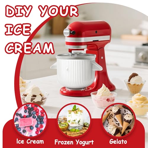 Ezato Ice Cream Maker Attachment for KitchenAid, Ice Cream Maker Bowl | For KitchenAid 4.5/5/6 Quart and Larger Models, Frozen Ice Cream & Sorbet Gelato Maker, White, Mixer/Machine NOT Included