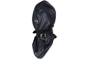 MFMYEE Bondage Hood - BDSM Head Cover Mask with Collar, Adjustable Full Face Blindfold Mask, Fetish Adult Sex Toys Leather Re