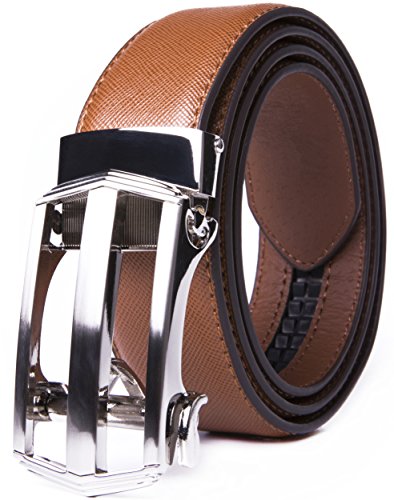 Fabio Valenti Men's Classic Dress Leather Slide Belt with Auto Lock Click Open up Buckle, Trim to Exact Fit, Big & Tall.