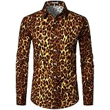 ZEROYAA Men’s Shiny Golden 3D Rose Print Party Shirt – Slim Fit Burgundy Dress Shirt For Nightclub