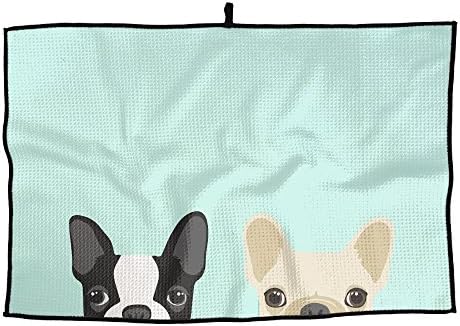 Boston Terrier And French Bulldog Friends Microfiber Golf Towel Sports Towel With Black Overlock 23.6'' X 15''