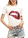 ROMWE Women's Summer Short Sleeve Sequin Lip Print T Shirts Tops White S