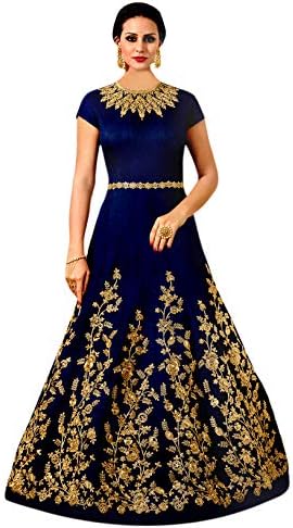 Shree Impex Women's Embroidered Taffeta Silk Semi Stitched Anarkali Gown (FreeSize)