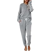 Eurivicy Women's Solid Sweatsuit Set 2 Piece Long Sleeve Pullover and Drawstring Sweatpants Sport Outfits Sets