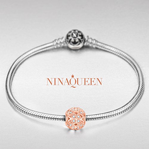 NinaQueen 925 Sterling Silver Lucky Clover Rose Gold Plated Want