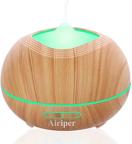 Airiper 400ml Aroma Essential Oil Diffuser, Ultrasonic Cool Mist Humidifier Portable Wood Grain Aromatherapy Air Purifiers w 7 Color LED Lights, 4 Timer Settings, Waterless Auto Shut-Off Features