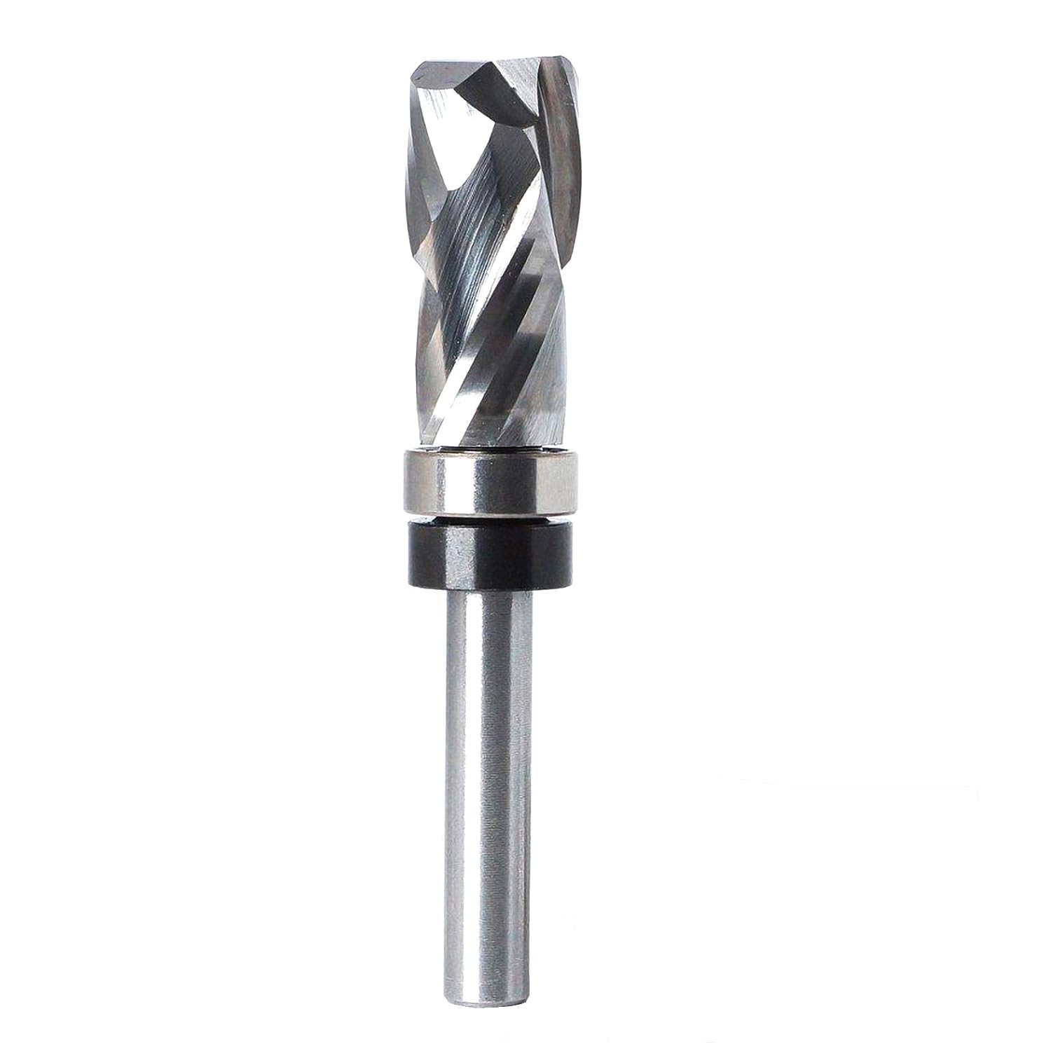 Akylin Ultra-Perfomance Compressiom Spiral Flush Trim Router Bit 1/4 Shank, 1/2" Cutting Dia, 1" Cut Height, Solid Carbide Template Top Bearing Router Bit for Woodworking Trimming-6.35x12.7X 25.4x67