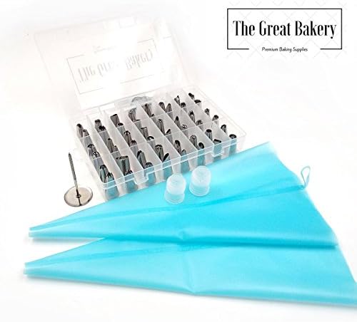 Cake Decorating Tips - Cake Decorating Supplies - 54 Piece Decorating Tip Set - Cake Decorating Kit – Bakery Piping Set for Cupcake Decorating - Cake Baking Supplies - Cupcake Piping Tip Set