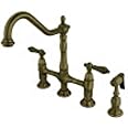 Kingston Brass KS1273ALBS Heritage 8-Inch Kitchen Bridge Faucet with Brass Sprayer, Antique Brass