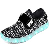 RIY Velcro Sport Shoes USB Charging LED Light Up Flashing Sneakers for Kids Boys Girls