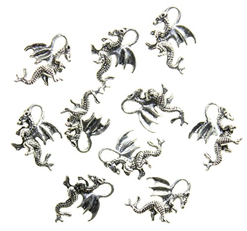 Avbeads dragon charms, 10 pieces, antique silver