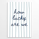 How Lucky Are We Poster Blue Striped Typography Art Prints Positive Quote Wall Art Retro Trendy Preppy Wall Decor for Bedroom Living Room Office 8x12inch Unframed