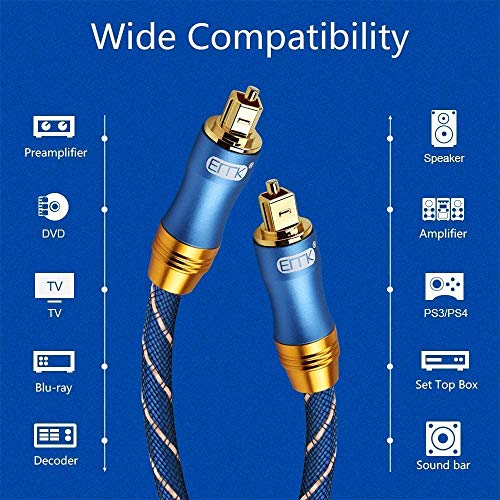 Optical Audio Cable 10ft Toslink Cable with 90 Degree Adapter Nylon
