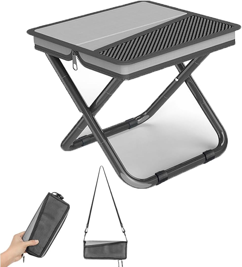 Photo 1 of 2-in-1 Collapsible Camping Stool & Sling Bag / 220LB Load Capacity Folding Portable Fishing Stool/Collapsible Stool for Camping, Hiking, Fishing, Gardening & Beach Outdoor Activities,Grey