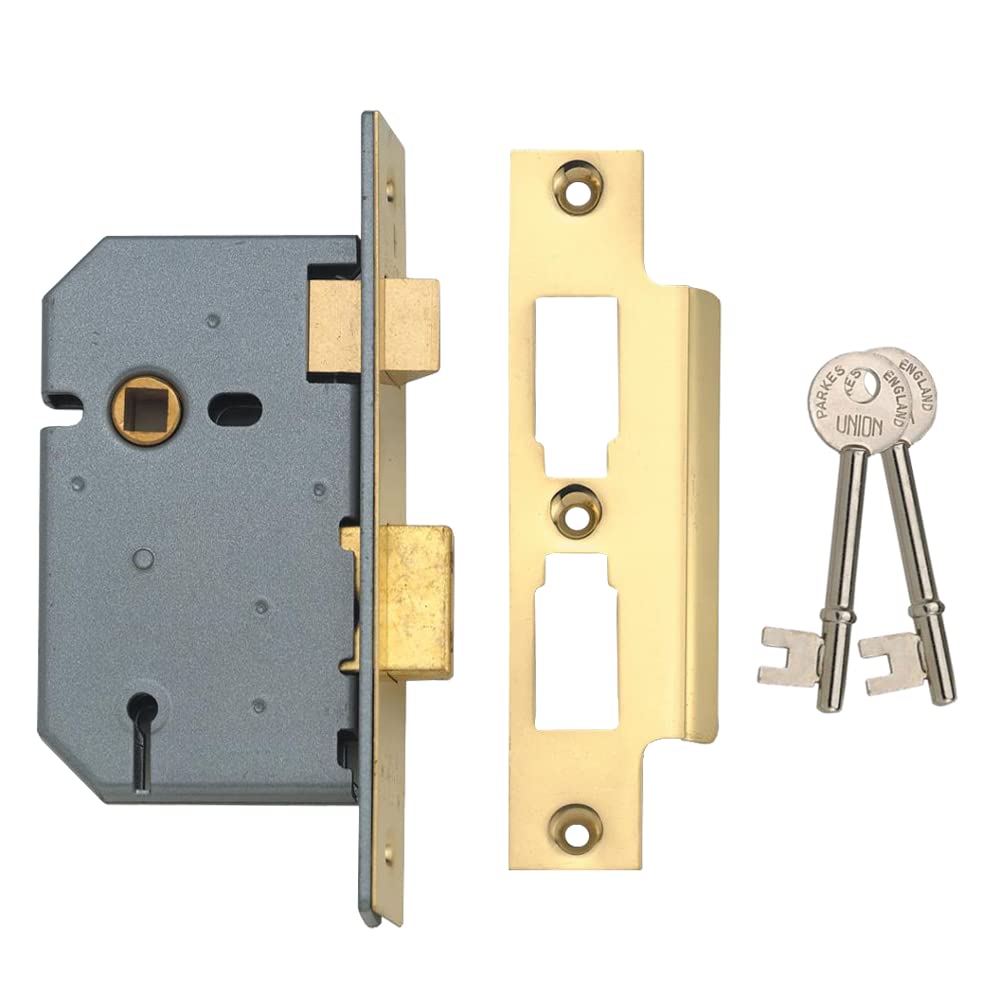 Union Locks 2277 3 Lever Mortice Sash Lock 65mm - Polished Brass (Boxed) Pack)