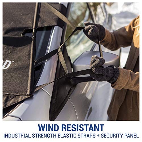 FrostGuard - Premium Winter Windshield Snow Cover with Security Panel and Wiper Cover, Protects from Snow, Ice and Frost (Standard, Black)
