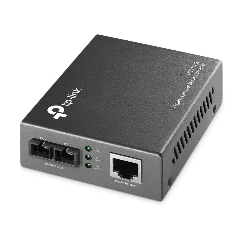 TP-Link MC210CS Gigabit Single-Mode Media Converter, Fiber to Ethernet, 1000Base-LX to RJ45 Ethernet, Complies with IEEE 802.3ab/802.3z, SC Port, 1310nm, Auto-Negotiation, Plug & Play, Up to 20km