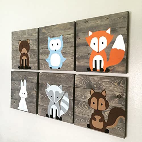 14x14 Set of 6 Woodland Animal Nursery Signs Nursery Decor Baby Shower Gift or Baby