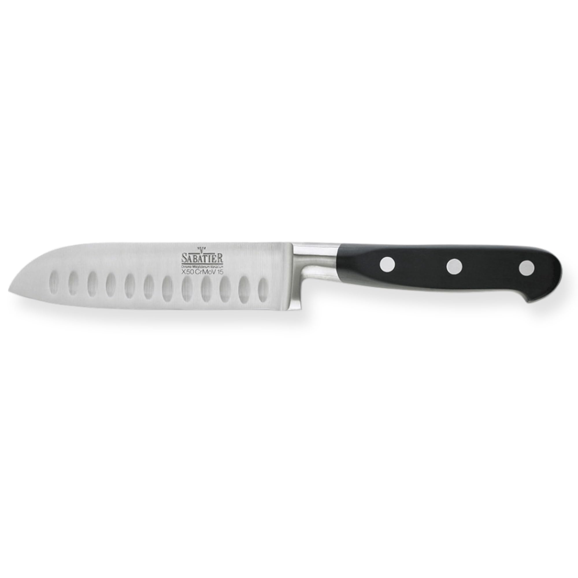 RICHARDSON SHEFFIELD R07000P443161 V Sabatier Finest Grade Stainless Steel Santoku Knife, Black, 17.5 cm