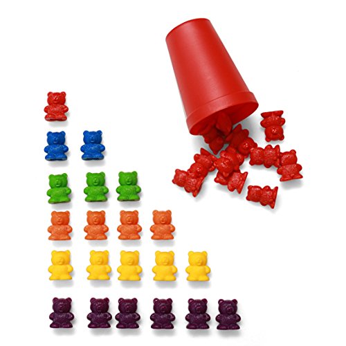 72 Rainbow Colored Counting Bears with Cups for Children, Toddlers, Excellent Educational Tool for STEM Education, Mathematics, Counting, Sorting, by California Basics