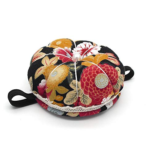 Jafirous 3Pcs DIY Sewing Pincushion Pumpkin Shape Cotton Fabric Button Wrist Strap for Cross Stitch Sewing Safety Pin Cushion Accessories Elastic Wrist Band Pincushions