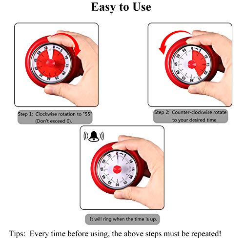 AIMILAR Magnetic Mechanical Timer 60 Minute Visual Kitchen Countdown Timer With Alarm for Cooking Baking Sports Kid (Red)