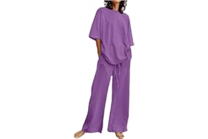 LMDUDAN Womens 2 Piece Cotton Linen Beach Outfits Plus Size Button Down Blouses and Long Pants Suits Dressy Business Work Set