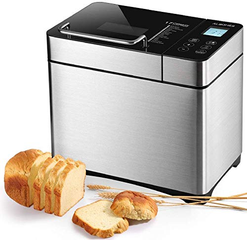 Bread Maker, ALBOHES 2.2LB Stainless Steel Bread Machines with Gluten Free Setting, Automatic Nut Dispenser, 17 Programmable Menu Settings, 3 Loaf Sizes 3 Crust Colors Bread Maker, ALBOHES 2.2LB Stainless Steel Bread Machines with Gluten Free Setting, Automatic Nut Dispenser, 17 Programmable Menu Settings, 3 Loaf Sizes 3 Crust Colors