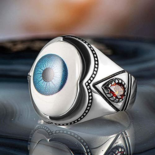 Solid 925 Stering Silver Classic Evil Eye Ring Mens Eye Ring Oval White