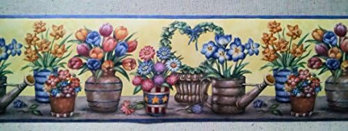 Gardening Flowers Tulips Wallpaper Border - Blue/Yellow - BV006151B