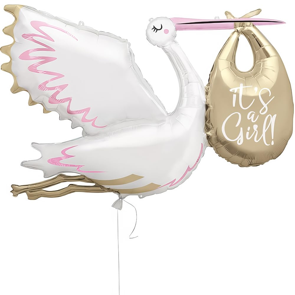 It's a Girl Giant Stork Foil Balloon (157cm) - Perfect for Baby Showers & Gender Reveal Parties - 1 Pc