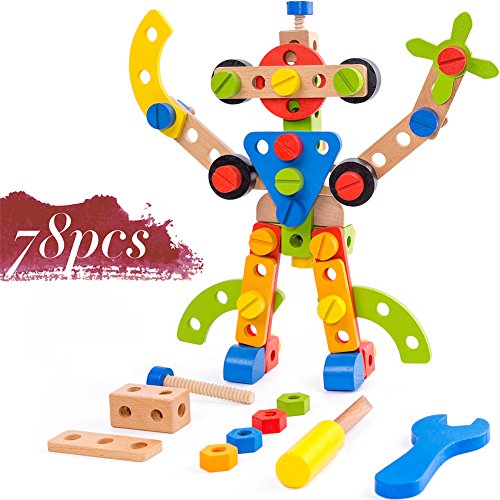 Buy Wooden Building Toys 78 Piece for 3 Year Old Boys STEM Toys for 3