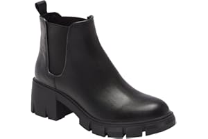 Juliet Holy Womens Lug Sole Platform Ankle Booties Chelsea Slip on Chunky Block Heel Leather Combat Boots