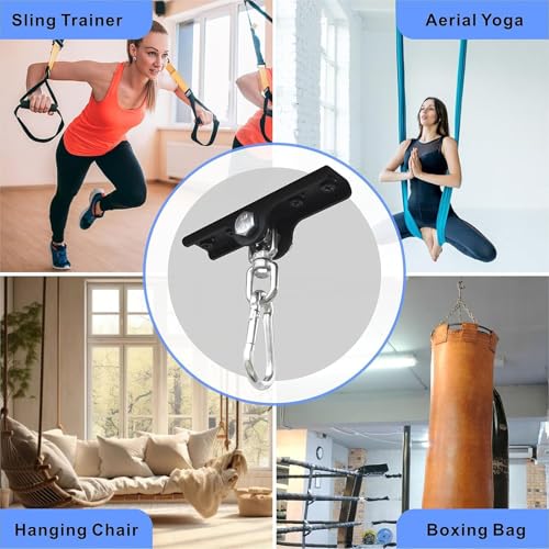 1 pack Heavy Duty Punching Bag Hanger, 360° Rotation Wall Ceiling Mount Bracket, Black Steel Boxing Bag Hook for Training