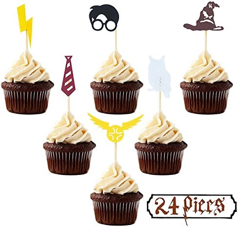 Oecee Harry Potter Inspired Cupcake Toppers (Set of 24) Harry Potter Wizard Birthday Party Decorations Supplies Hogwarts party decor